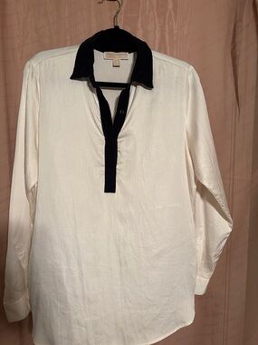 MICHAEL Michael Kors Cream Blouse with Black Collar and Placket